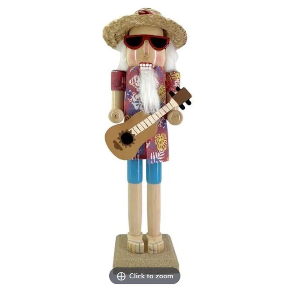 Wooden Christmas Nutcracker,15",WHITE SANTA MALE IN BEACH OUTFIT WITH GUITAR,ATH